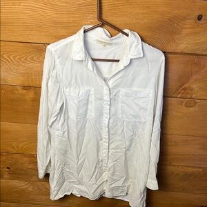 Side Stitch Los Angeles White Lyocel Button Up‎ blouse pocket Roll Tab Sleeves S